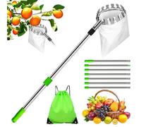 Afenau Fruit Picker, 2.8 m Apple Picker with Telescopic Handle, 7 Sections Fruit Picker for Cherries with Fabric Bag Holder and Storage Bag, Cherry Picker for Harvesting Fruits from High Places