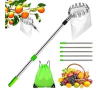 Afenau Fruit Picker, 2 m Apple Picker with Telescopic Handle, 5 Sections Fruit Picker for Cherries with Fabric Bag Holder and Storage Bag, Cherry Picker for Harvesting Fruits from High Places