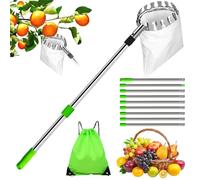 Afenau Fruit Picker, 3.6 m Apple Picker with Telescopic Handle, 9 Sections Fruit Picker for Cherries with Fabric Bag Holder and Storage Bag, Cherry Picker for Harvesting Fruits from High Places