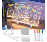 Afenau Luminous LED Drawing Board for Children, 2 Pieces LED Note Board with Colours with 7 Pens and 2 Stands, 20 x 30 cm LED Drawing Board Children for School Home Cafe