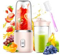 Afenau Portable Blender, 400 ml Stand Mixer Small with Brush and Replacement Cup, USB Charging Portable Blender, Smoothie Blender for Milkshakes, Juices (Pink)