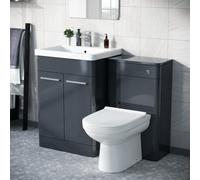 Nes Home Afern 1100mm Vanity Basin Unit, WC Unit & Elso Back to Wall Toilet Anthracite