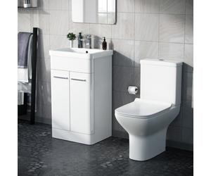 Afern 500mm Floorstanding Vanity Basin Unit & Rimless Close Coupled Toilet White