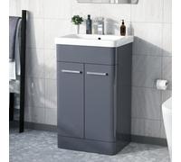 Nes Home Afern 500mm Freestanding Vanity Unit Cabinet & Wash Basin Steel Grey Flat Pack