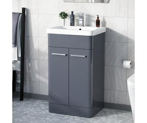 Afern 500mm Freestanding Vanity Unit Cabinet & Wash Basin Steel Grey Flat Pack