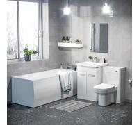 Afern 600mm Basin Vanity Cabinet, WC Unit, D Shape Toilet & Bath Bathroom Suite
