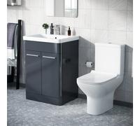Afern 600mm Floorstanding Vanity Basin Rimless Close Coupled Toilet Anthracite
