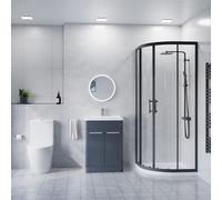 AFERN 600mm Freestanding Anthracite Vanity with Close Coupled Toilet & Quadrant Screen