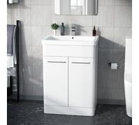 Nes Home Afern 600mm Freestanding Vanity Unit Cabinet and Wash Basin White