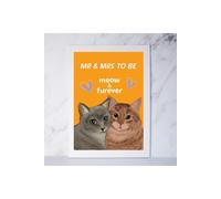 Afewhometruths Framed Engagement Art Print Gift For Cat-loving Couple Mr & Mrs To Be in Orange | Size: A4 Afewhometruths Orange A4