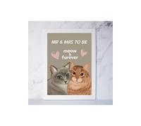 Afewhometruths Framed Engagement Art Print Gift For Cat-loving Couple Mr & Mrs To Be in Stone | Size: A4 Afewhometruths Stone A4