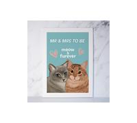 Afewhometruths Framed Engagement Art Print Gift For Cat-loving Couple Mr & Mrs To Be in Turquoise | Size: A4 Afewhometruths Turquoise A4