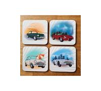 Afewhometruths Men's Classic British Cars coasters - Set of 4 in White Afewhometruths White
