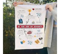 Afewhometruths Personalised 70th Birthday Gift Tea Towel with Fun Facts about 70 year olds' Achievements in White Afewhometruths White