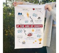 Afewhometruths Personalised 80th Birthday Gift Amazing Facts Tea Towel in White Afewhometruths White