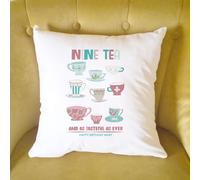Afewhometruths Personalised 90th Birthday Gift Cushion for Tea Lover in White | Size: 40 cm x 40 cm Afewhometruths White 40 cm x 40 cm
