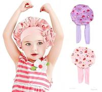 AffeGifts 2 PCS Kids Bonnets for Girls, Adjustable Satin Bonnet for Sleeping Kids with Soft Wide Band Fits Natural Hair Curly Hair Braids Suits Girls 4-12