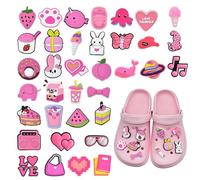 AffeGifts 36 Pcs Pink Shoe Charms Decoration, Cute PVC Cartoon Charms for Clogs DIY Shoe Accessories for Teens Girls Woman Birthday Gifts Party Favors