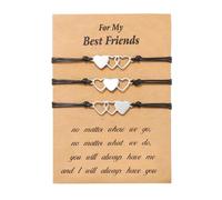 AffeGifts 3Pcs Heart Matching Bracelets for Best Friends, Long Distance Bracelets for Girls Women, Graduation Birthday Christmas Gifts with Wish Card