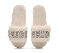 AffeGifts Bride Fluffy Slippers, Soft Pearl Bride To Be Slippers Plush Bridal Slipper Wedding Bridal Shower Gifts for Hen Party (UK Footwear Size System, Adult, Women, Numeric Range, Medium, 5, 6)