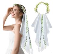 AffeGifts Bride To Be Hen Do Veil, Long Hen Party Veil with Flower Crown for Bridal Shower Bachelorette Hen Do Night Party