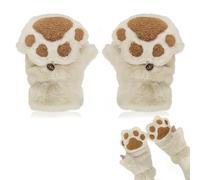AffeGifts Cat Paw Fingerless Gloves for Women, Warm Plush Half Finger Gloves Thermal Flip Top Mittens Women Cat Cosplay Gloves for Teenage Girls (Beige 2)