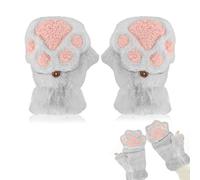 AffeGifts Cat Paw Fingerless Gloves for Women, Warm Plush Half Finger Gloves Thermal Flip Top Mittens Women Cat Cosplay Gloves for Teenage Girls (Grey 2)