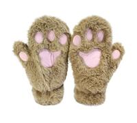 AffeGifts Cat Paw Gloves, Plush Gloves Mittens Cute Full Finger Gloves Warm Winter Gloves Cat Cosplay Gloves for Women Lady and Teenage girls (Brown)