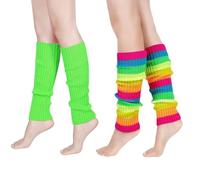 AffeGifts Neon Leg Warmers 80s, 2 Pairs Rainbow Leg Warmers Knitted Leg Warmers Warm Legwarmers for Women Teen Girls Retro 80s Theme Party Fancy Dress Sports Yoga (B, M)