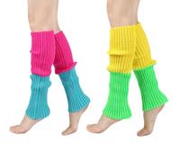 AffeGifts Neon Leg Warmers 80s, 2 Pairs Rainbow Leg Warmers Knitted Leg Warmers Warm Legwarmers for Women Teen Girls Retro 80s Theme Party Fancy Dress Sports Yoga (A, M)