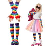 AffeGifts Neon Leg Warmers Kids, Kids 80s With Neon Fishnet Gloves Warm Knitted Leg Warmers 80s Costume Accessories Set For Girls Fancy Dress 1980s Theme Party (Multicolour, 1)