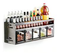 Affezionarsi Spice Rack, 5 Tier Wall Mounted Organiser, Adjustable No Drill Steel Spice Holder for Kitchen Counter Cabinet, Pull Out Spice Drawer (5)