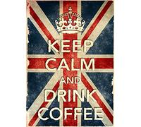 Affiche Prints KCV11 Vintage Style Union Jack Keep Calm And Drink Coffee Funny Art Poster Print - A4 (297 x 210mm) 11.7" x 8.3"