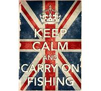 Affiche Prints KCV22 Vintage Style Union Jack Keep Calm And Carry On Fishing Funny Art Poster Print - A2+ (610 x 432mm) 24" x 17"