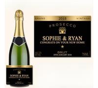 Affiche Prints L51 Personalised Prosecco Black & Gold New Home Moving Brut Bottle Custom Celebration Label For Any Occasion!