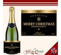 Affiche Prints L80 Personalised Festive Prosecco Black & Gold Merry Christmas Happy Holidays Celebration Brut Bottle Custom Label For Any Occasion!