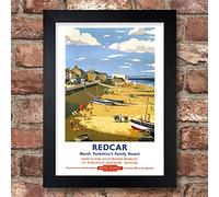 Affiche Prints TX449F Vintage Redcar Travel Poster North Yorkshire British Railway Framed Reproduction Print (A4)