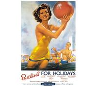 Affiche Prints Vintage British Railway & Travel Poster LNER LMS GWR - Butlins For Holidays - A3