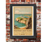 Affiche Prints Vintage Framed Holyhead Holy Island Travel Tourism Poster British LMS Railways Print - A3