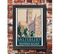 Affiche Prints Vintage Framed Salisbury Travel Britain Tourism Poster British Southern Railways Print - A3