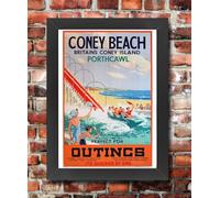 Affiche Prints Vintage Framed Western Coney Beach Porthcawl Wales Travel Welsh Tourism Poster British Railways Print - A4