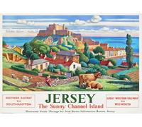 Affiche Prints Vintage Jersey Sunny Channel Island Travel Britain GWR Poster British Southern Railways Print - A4
