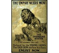 Affiche Prints W92 Vintage WWI British Empire Needs Men Enlist Now Army World War 1 Recruitment Poster WW1 Re-Print - A2+ (610 x 432mm) 24" x 17"