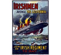 Affiche Prints WA8 Vintage WWI Irish Men Avenge The Lusitania War Enlist Join The Irish Regiment Poster WW1 Re-Print Reproduction Print Card - A5 (148mm x 210mm)