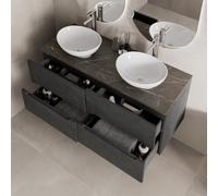 Affine 1200mm Grey Marble Vanity Unit Double White Oval Basin Wall Hung Fluted Soft Close