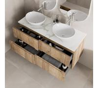 Affine 1200mm Oak White Marble Vanity Unit Double Oval Basin Wall Hung Fluted Soft Close