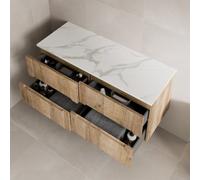 Affine 1200mm Oak White Marble Vanity Unit Double Wall Hung No Basin Fluted Soft Close
