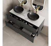 Affine 1200mm White Marble Fluted Vanity Unit Double Oval Basin Wall Hung Soft Close