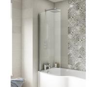 Affine® 1435 x 720mm Chrome Over Bath Shower Screen Hinged Pivot Panels & Screens for Baths Bathroom Frameless P-Shaped Curved 6mm Safety Glass