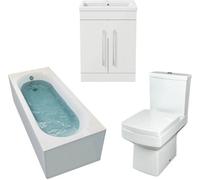 Affine 1600mm Bathroom Suite Single Ended Bath Toilet Vanity Unit Basin White Modern